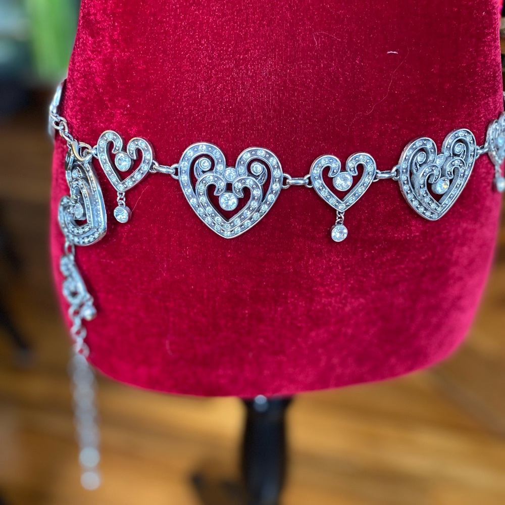 Silver & Rhinestone Heart Adjustable Necklace/Belt